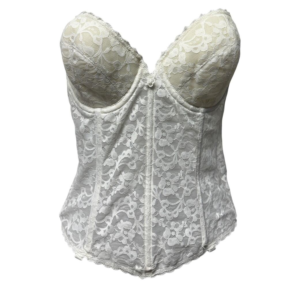 Vintage 90s Frederick’s of Hollywood Size 38C White Lace Bustier Corset Lingerie